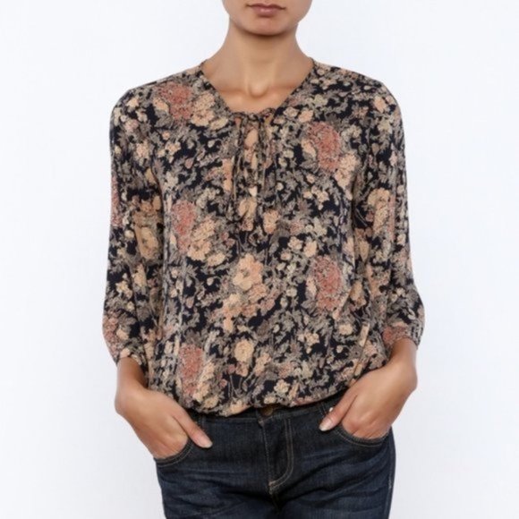 Notations Black and Pink Printed Pattern ¾ Sleeve Blouse - Picture 1 of 9